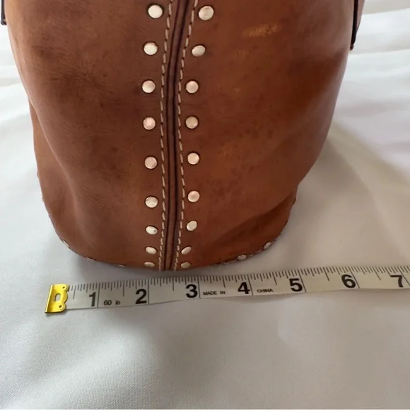 MICHAEL KORS Cognac Brown Gold Studded Leather Shoulder Tote Bag - Picture 8 of 16